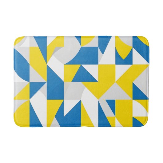 Moderne Abstract Geometrische Blau Geel Witte Kuns Badmat (Voorkant)