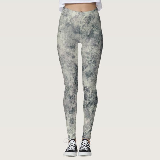Moderne Abstract Getextureerd Grijs Lavendel Salie Leggings (Voorkant)