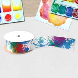 Moderne Abstract Kleurrijke Verfspatten Patroon Satijnen Lint