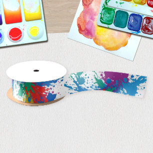 Moderne Abstract Kleurrijke Verfspatten Patroon Satijnen Lint