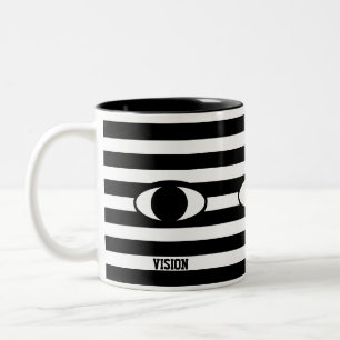 Moderne Abstract Oog op Zwart & Wit Gestreepte Tweekleurige Koffiemok