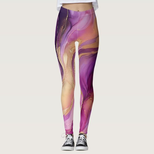 Moderne Abstract-Paars Roze en Goud- Leggings (Voorkant)