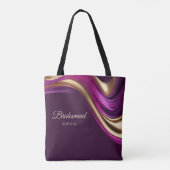 Moderne Abstract-Paarse Fuchsia en Goud-Bruidsmeis Tote Bag (Achterkant)