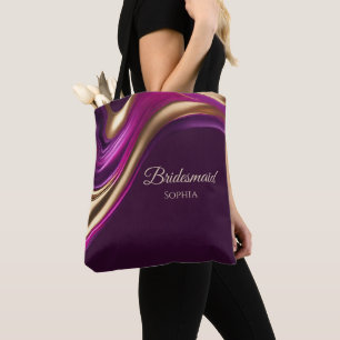 Moderne Abstract-Paarse Fuchsia en Goud-Bruidsmeis Tote Bag