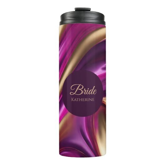 Moderne Abstract-Paarse Fuchsia Gold-Bride- Thermosbeker (Voorkant)