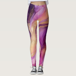 Moderne Abstract-Paarse Roze en Goud- Leggings