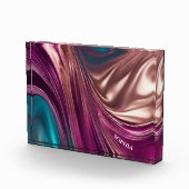 Moderne Abstract-Viva Magenta Turquoise en Gold Fotoblokken (Rechts)