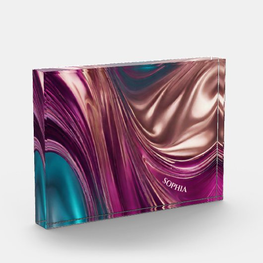 Moderne Abstract-Viva Magenta Turquoise en Gold Fotoblokken (Links)