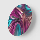 Moderne Abstract-Viva Magenta Turquoise en Gold Ronde Klok (Hoek)