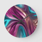 Moderne Abstract-Viva Magenta Turquoise en Gold Ronde Klok (Voorkant)