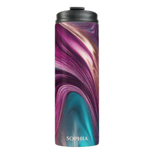 Moderne Abstract-Viva Magenta, Turquoise en Gold- Thermosbeker