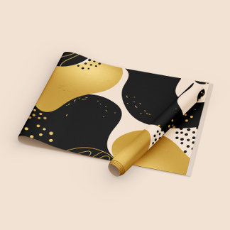 Moderne Abstract Zwart en Goud Organisch Patroon Cadeaupapier