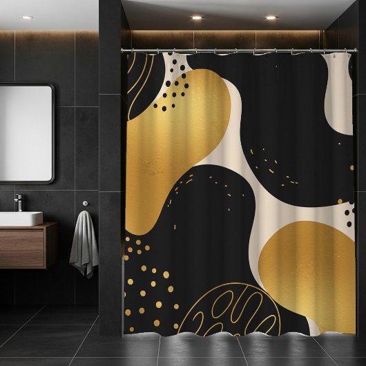 Moderne Abstract Zwart en Goud Organisch Patroon Douchegordijn
