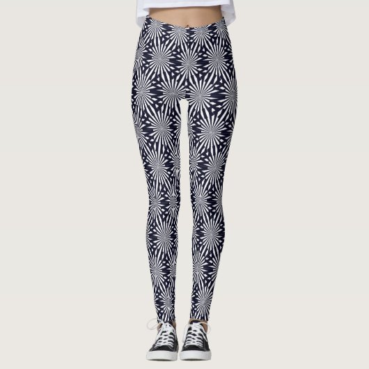 Moderne Abstract Zwart-Wit Geometrisch Vuurwerk Leggings (Voorkant)