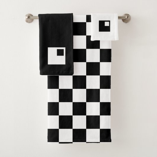 Moderne Abstract Zwart-Wit Geruit Bad Handdoek (Insitu)