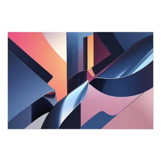 Moderne Abstracte 3D Metallic Blue en Peach Foto Afdruk (Voorkant)