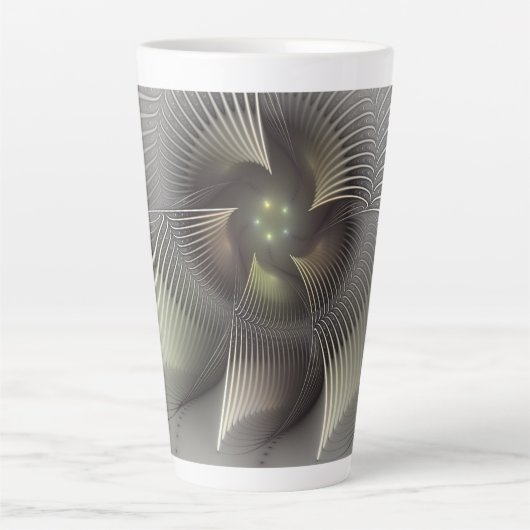 Moderne Abstracte 3D Vorm Fractal Art Latte Mok (Voorkant)