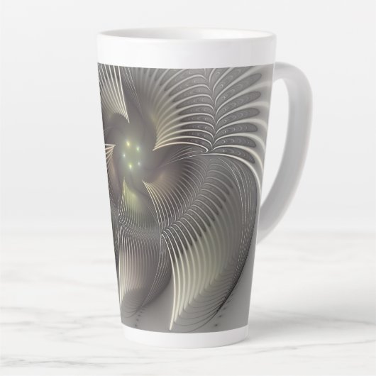 Moderne Abstracte 3D Vorm Fractale Kunst Latte Mok (Rechterhoek)