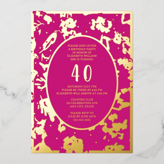 Moderne Abstracte 40e verjaardag Sjabloon Roze Uni (Voorkant)