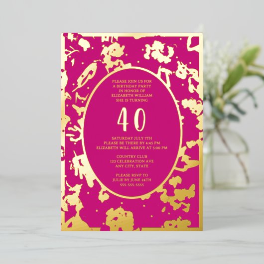 Moderne Abstracte 40e verjaardag Sjabloon Roze Uni (Staand Voorkant)