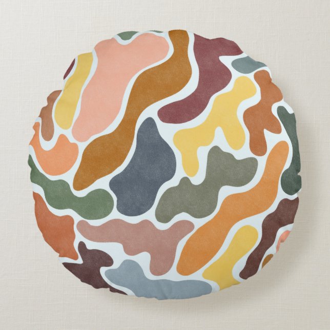 Moderne abstracte, aardse tinten illustratie. rond kussen (Voorkant)