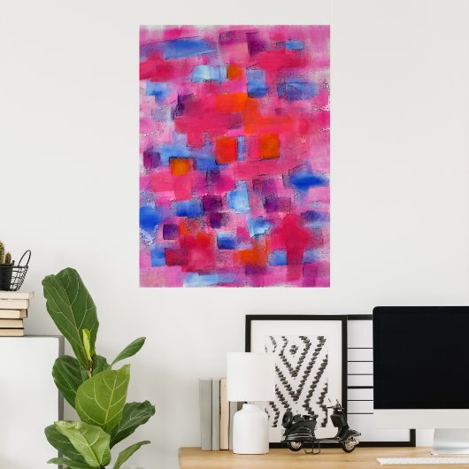 Moderne Abstracte acrylverf in roze Poster (Thuiskantoor)