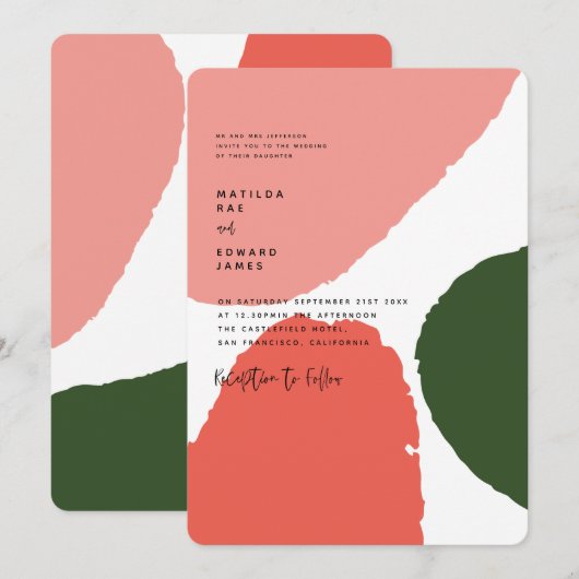 Moderne abstracte afbeelding rood, roze + groen aankondiging (Voorkant / Achterkant)