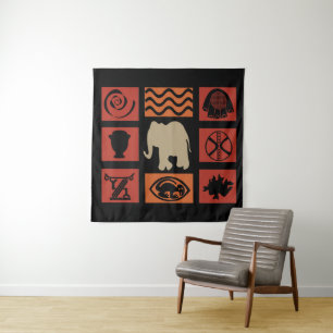 Moderne abstracte Afrikaanse symbool- en olifanten Wandkleed