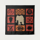 Moderne abstracte Afrikaanse symbool- en olifanten Wandkleed (Voorkant)