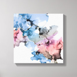 Moderne Abstracte alcohol Inkt blauw roze goud Canvas Afdruk