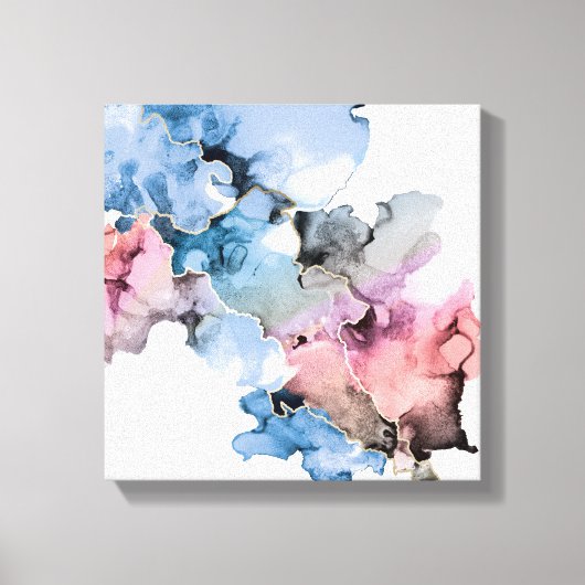 Moderne Abstracte alcohol Inkt blauw roze goud Canvas Afdruk (Voorkant)