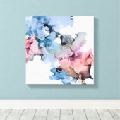 Moderne Abstracte alcohol Inkt blauw roze goud Canvas Afdruk (Insitu (Houten vloer))