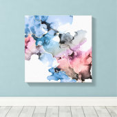 Moderne Abstracte alcohol Inkt blauw roze goud Canvas Afdruk (Insitu (Houten vloer))