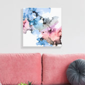 Moderne Abstracte alcohol Inkt blauw roze goud Canvas Afdruk (Insitu (Woonkamer))
