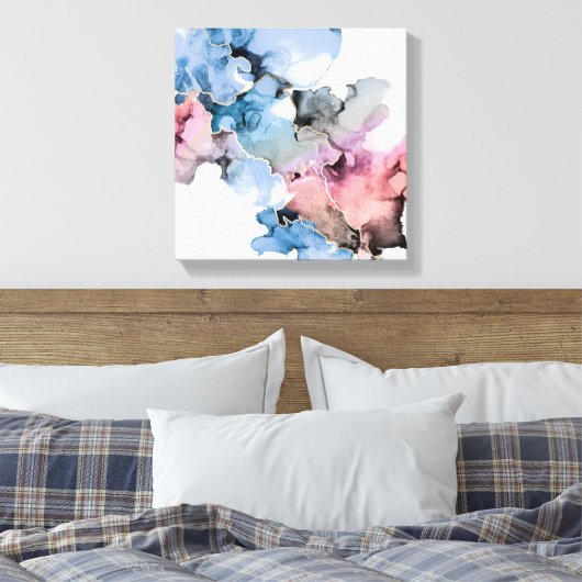 Moderne Abstracte alcohol Inkt blauw roze goud Canvas Afdruk (Insitu (Slaapkamer))