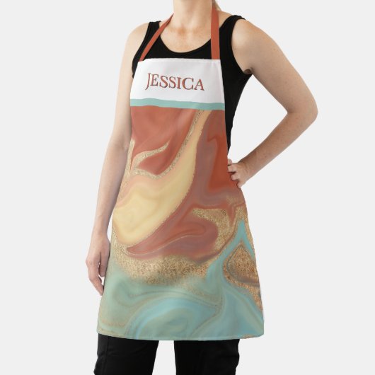 Moderne Abstracte alcoholinkt Aqua & Gold Monogram Schort (Insitu)