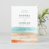 Moderne Abstracte Aquarel Oceaan Strand Bruiloft Kaart (Staand voorkant)