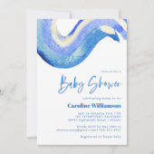 Moderne Abstracte Art Blue Waterverf Baby shower Kaart (Voorkant)