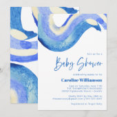 Moderne Abstracte Art Blue Waterverf Baby shower Kaart (Voorkant / Achterkant)