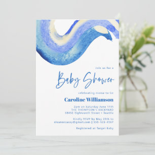 Moderne Abstracte Art Blue Waterverf Baby shower Kaart