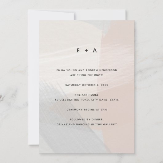 Moderne Abstracte Art Brush Strokes Blush Wedding Kaart (Voorkant)