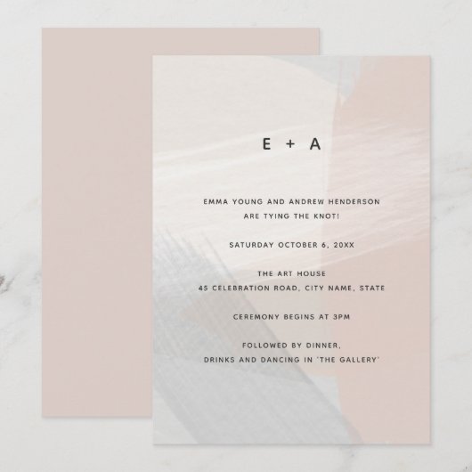 Moderne Abstracte Art Brush Strokes Blush Wedding Kaart (Voorkant / Achterkant)