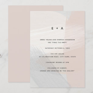 Moderne Abstracte Art Brush Strokes Blush Wedding Kaart