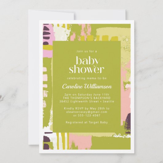 Moderne Abstracte Art Lime Green Cute Baby shower Kaart (Voorkant)