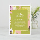 Moderne Abstracte Art Lime Green Cute Baby shower Kaart (Staand voorkant)