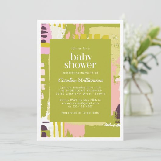 Moderne Abstracte Art Lime Green Cute Baby shower Kaart (Staand voorkant)