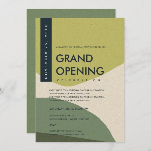 MODERNE ABSTRACTE ART LIME GREEN GRAND OPENEN GEBE KAART (Voorkant / Achterkant)