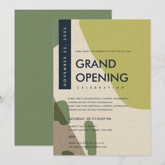 MODERNE ABSTRACTE ART LIME GREEN GRAND OPENEN GEBE KAART (Voorkant / Achterkant)