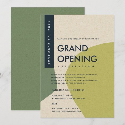 MODERNE ABSTRACTE ART LIME GREEN GRAND OPENEN GEBE KAART (Voorkant / Achterkant)