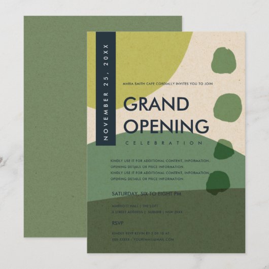 MODERNE ABSTRACTE ART LIME GREEN GRAND OPENEN GEBE KAART (Voorkant / Achterkant)